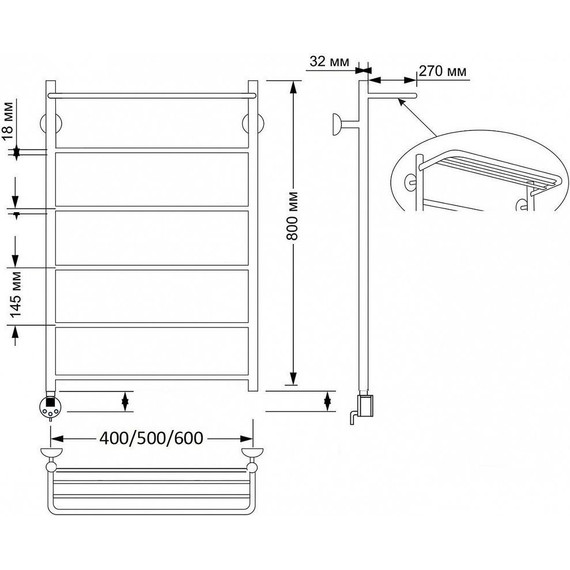 Полотенцесушитель электрический Secado Триада 4 с полкой П6 500x800 мм (возможность скрытого подключения) бронза - 3 Полотенцесушитель электрический Secado Триада 4 с полкой П6 500x800 мм (возможность скрытого подключения) бронза фото 3