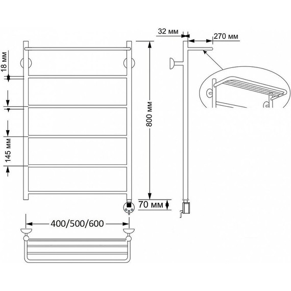 Полотенцесушитель электрический Secado Триада 4 с полкой П6 500x800 мм (возможность скрытого подключения) бронза - 4 Полотенцесушитель электрический Secado Триада 4 с полкой П6 500x800 мм (возможность скрытого подключения) бронза фото 4