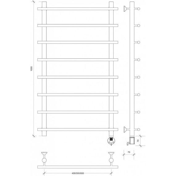 Полотенцесушитель электрический Secado Турин 1 П8 500x1000 мм (возможность скрытого подключения) бронза фото 4
