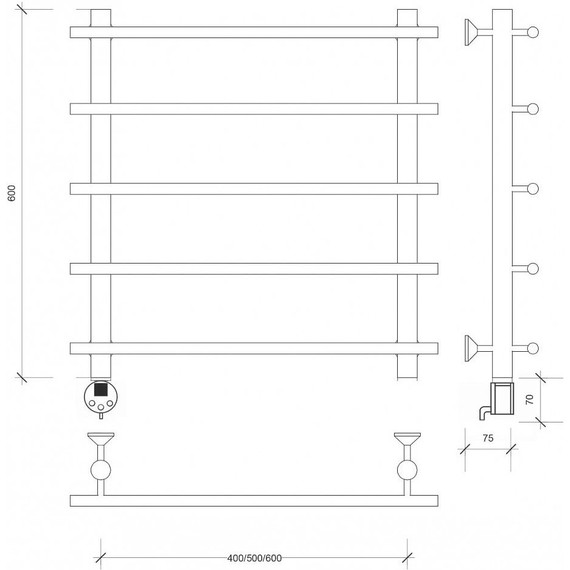 Полотенцесушитель электрический Secado Турин 1 П5 500x600 мм (возможность скрытого подключения) бронза фото 3