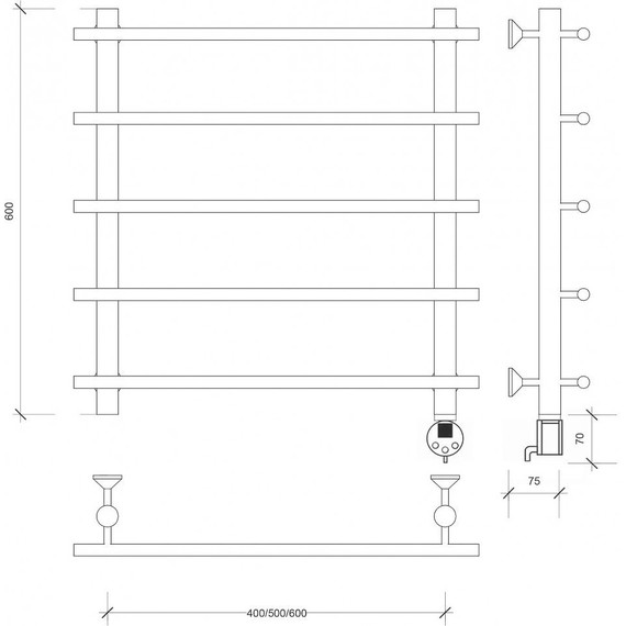 Полотенцесушитель электрический Secado Турин 1 П5 500x600 мм (возможность скрытого подключения) бронза фото 4