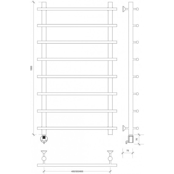 Полотенцесушитель электрический Secado Турин 1 П8 500x1000 мм (возможность скрытого подключения) бронза фото 3