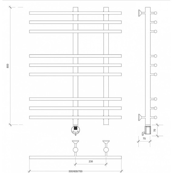 Полотенцесушитель электрический Secado Турин 3 П9 200x800 мм (возможность скрытого подключения) бронза фото 3