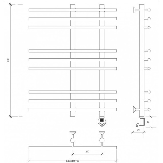 Полотенцесушитель электрический Secado Турин 3 П9 200x800 мм (возможность скрытого подключения) бронза фото 4