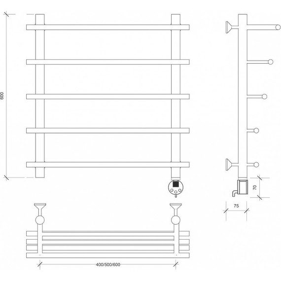 Полотенцесушитель электрический Secado Турин 6 с полкой П5 500x600 мм (возможность скрытого подключения) бронза фото 4