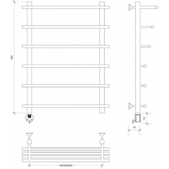 Полотенцесушитель электрический Secado Турин 6 с полкой П6 500x800 мм (возможность скрытого подключения) бронза фото 3