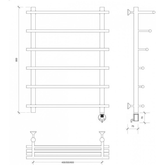 Полотенцесушитель электрический Secado Турин 6 с полкой П6 500x800 мм (возможность скрытого подключения) бронза фото 4