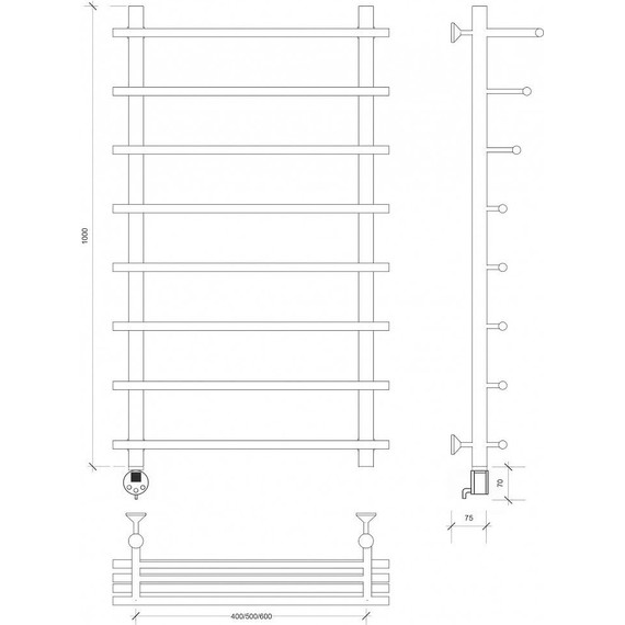 Полотенцесушитель электрический Secado Турин 6 с полкой П8 500x1000 мм (возможность скрытого подключения) бронза фото 3