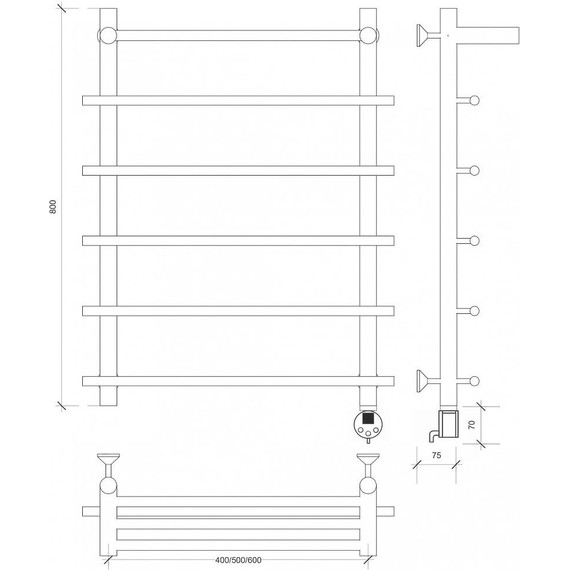 Полотенцесушитель электрический Secado Турин 1 СП с полкой П6 500x800 мм (возможность скрытого подключения) бронза фото 4