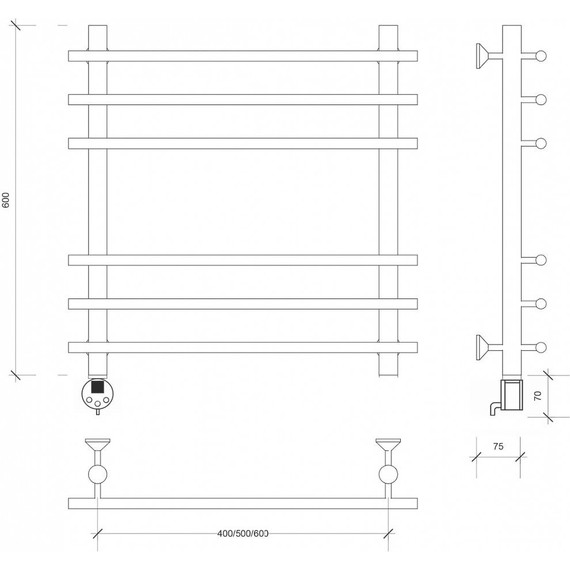 Полотенцесушитель электрический Secado Турин плюс П6 500x600 мм (возможность скрытого подключения) бронза фото 3