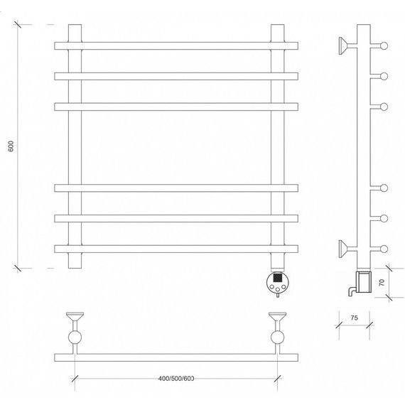 Полотенцесушитель электрический Secado Турин плюс П6 500x600 мм (возможность скрытого подключения) бронза фото 4