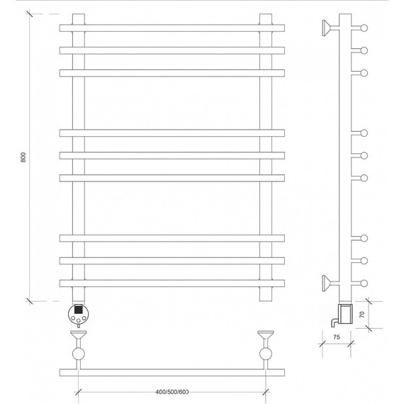 Полотенцесушитель электрический Secado Турин плюс П9 500x800 мм (возможность скрытого подключения) бронза - 3 Полотенцесушитель электрический Secado Турин плюс П9 500x800 мм (возможность скрытого подключения) бронза фото 3