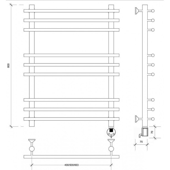 Полотенцесушитель электрический Secado Турин плюс П9 500x800 мм (возможность скрытого подключения) бронза - 4 Полотенцесушитель электрический Secado Турин плюс П9 500x800 мм (возможность скрытого подключения) бронза фото 4
