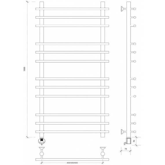 Полотенцесушитель электрический Secado Турин плюс П12 500x1000 мм (возможность скрытого подключения) бронза фото 3
