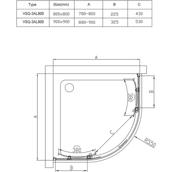 Душевое ограждение Vincea Alpha 90x90 см VSQ-3AL900CLB, черный/прозрачное фото 3
