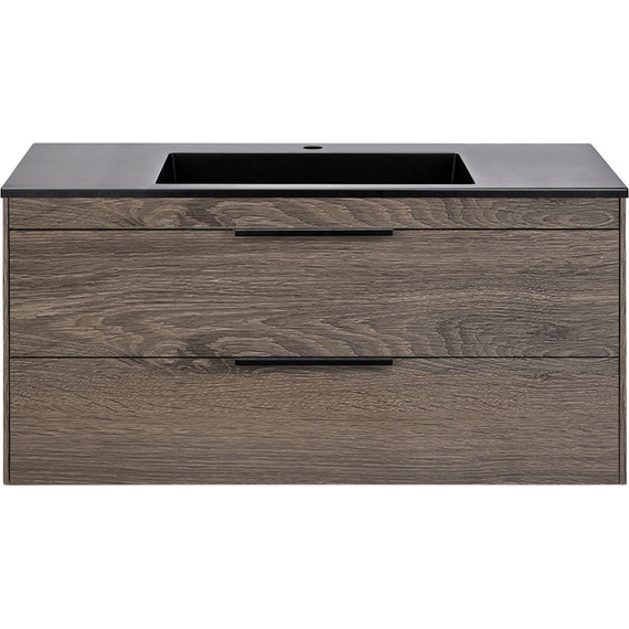 Тумба подвесная с раковиной Vincea Chiara 2D 100 см VMC-2C2100RO (раковина VCB-13100B), тёмный дуб фото 