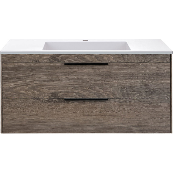 Тумба подвесная с раковиной Vincea Chiara 2D 100 см VMC-2C2100RO (раковина VCB-13100W), тёмный дуб фото 