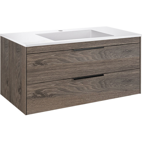 Тумба подвесная с раковиной Vincea Chiara 2D 100 см VMC-2C2100RO (раковина VCB-13100W), тёмный дуб фото 2