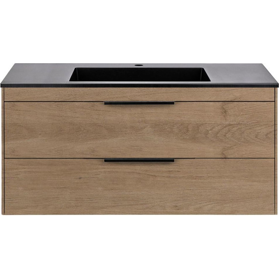 Тумба подвесная с раковиной Vincea Chiara 2D 100 см VMC-2C2100NO (раковина VCB-13100B), натуральный дуб фото 