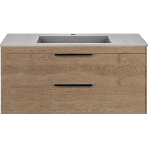 Тумба подвесная с раковиной Vincea Chiara 2D 100 см VMC-2C2100NO (раковина VCB-13100G), натуральный дуб фото 
