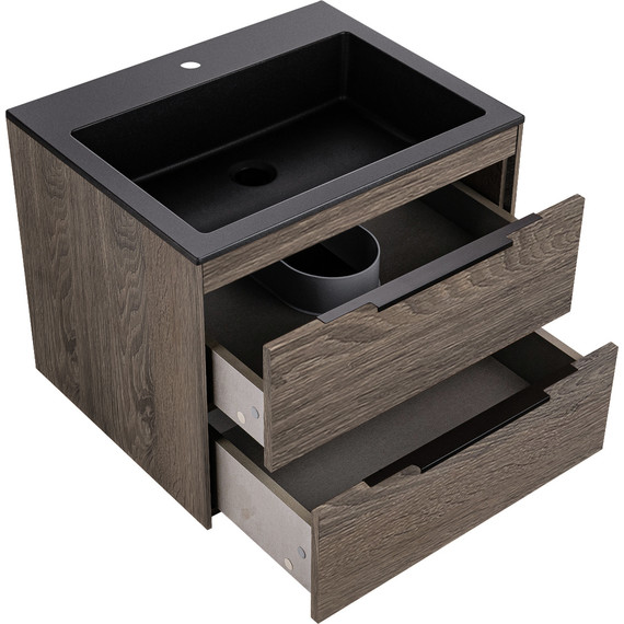 Тумба подвесная с раковиной Vincea Chiara 2D 60 см VMC-2C2600RO (раковина VCB-13600B), тёмный дуб фото 3