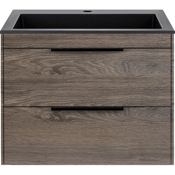 Тумба подвесная с раковиной Vincea Chiara 2D 60 см VMC-2C2600RO (раковина VCB-13600B), тёмный дуб фото 