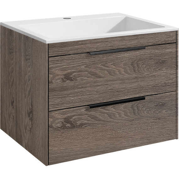 Тумба подвесная с раковиной Vincea Chiara 2D 60 см VMC-2C2600RO (раковина VCB-13600W), тёмный дуб фото 3