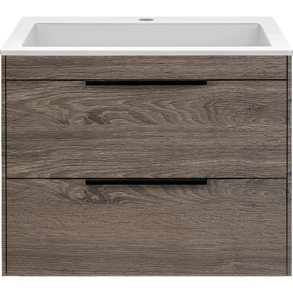 Тумба подвесная с раковиной Vincea Chiara 2D 60 см VMC-2C2600RO (раковина VCB-13600W), тёмный дуб фото 