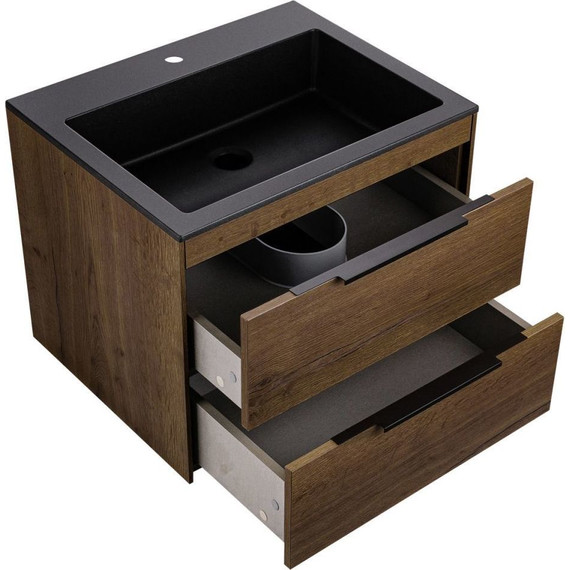 Тумба подвесная с раковиной Vincea Chiara 2D 60 см VMC-2C2600TO (раковина VCB-13600B), дуб табак фото 3