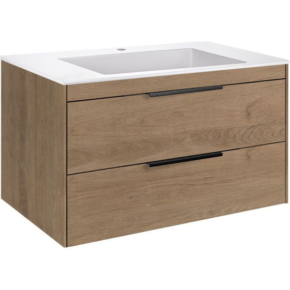 Тумба подвесная с раковиной-столешницей Vincea Chiara 2D 80 см VMC-2C2800NO (раковина VCB-13800W), натуральный дуб фото 2