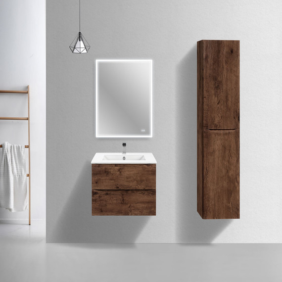 Тумба подвесная с раковиной Vincea Mia Slim 60 см VMC-2MC600S1RW, темное дерево фото 2