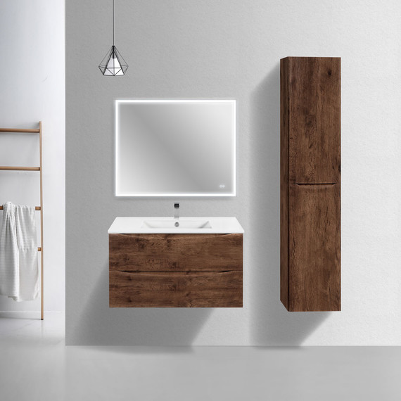 Тумба подвесная с раковиной Vincea Mia Slim 90 см VMC-2MC900S1RW, темное дерево фото 2