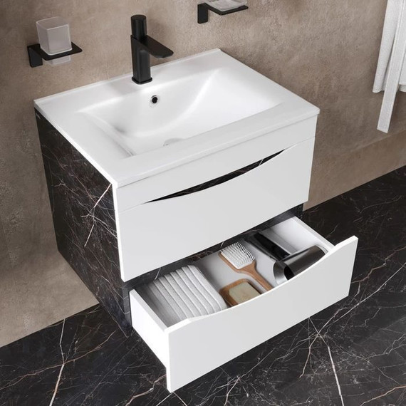 Тумба подвесная с раковиной Iddis Cloud 60 см CLO60B0i95K, черный мрамор/белый матовый фото 7