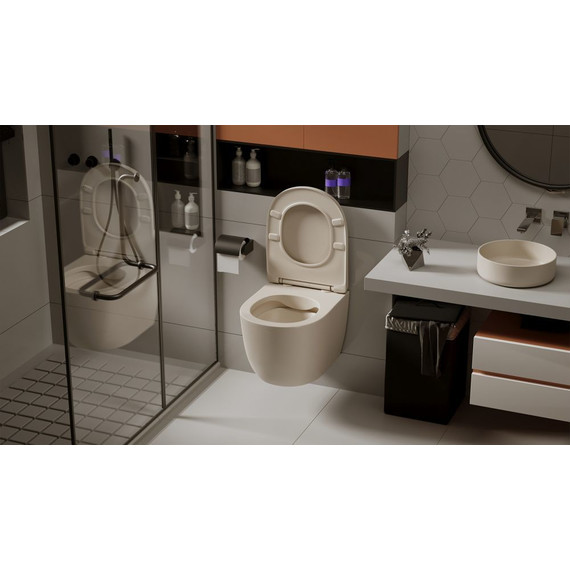 Унитаз подвесной безободковый Abber Bequem AC1101MBE с крышкой микролифт, бежевый матовый, Цвет производителя: бежевый фото 4