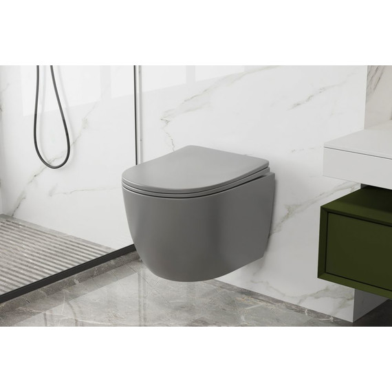 Унитаз подвесной безободковый Abber Bequem AC1103MG с крышкой микролифт, серый матовый, Цвет производителя: серый фото 3