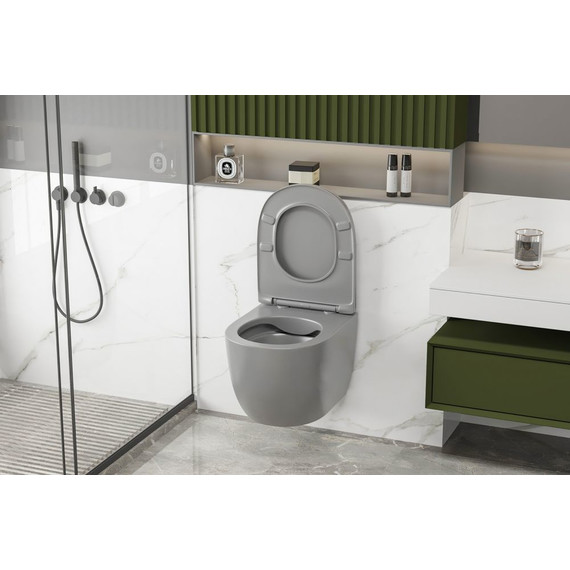 Унитаз подвесной безободковый Abber Bequem AC1103MG с крышкой микролифт, серый матовый, Цвет производителя: серый фото 4