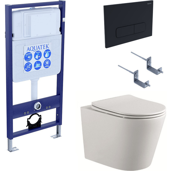 Инсталляция Aquatek Standart 50 INS-0000012 с подвесным унитазом Aquatek Вега AQ1904-00 (кнопка KDI-0000017 чёрная) фото 