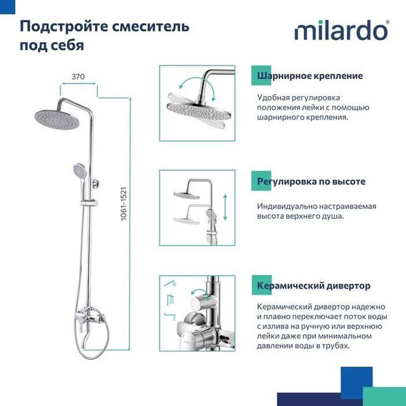 Душевая стойка Milardo Stripe STRSB1FM06 фото 8