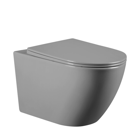 Унитаз подвесной безободковый Abber Bequem AC1103MG с крышкой микролифт, серый матовый, Цвет производителя: серый фото 