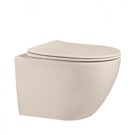 Унитаз подвесной безободковый Abber Bequem AC1101MBE с крышкой микролифт, бежевый матовый, Цвет производителя: бежевый фото 