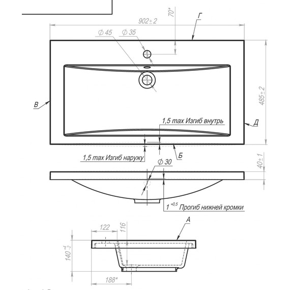Тумба подвесная с раковиной Art&Max Family-M-900-2C-SO-HG 90 см, дуб харбор золотой фото 4