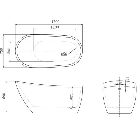 Ванна отдельностоящая Art&Max 170x75 см AM-205-1700-750 фото 2