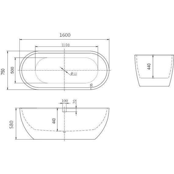 Ванна отдельностоящая Art&Max 160x75 см AM-218-1600-750 фото 3