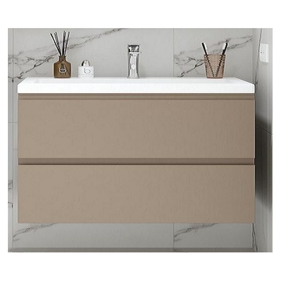 Тумба подвесная с раковиной Art&Max AM-Bianchi-1000-2C-SO-CM 100 см, эмаль капучино матовый, Цвет фасада: бежевый фото 