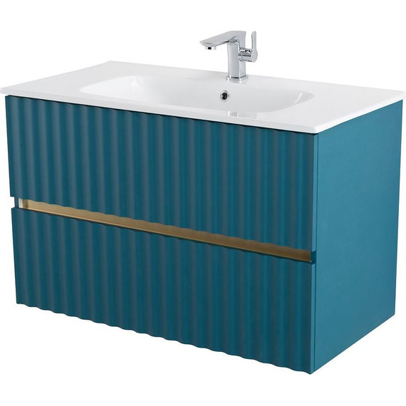 Тумба подвесная с раковиной Art&Max AM-ELEGANT-900-2C-SO-AQ-P 90 см, аквамарин, Цвет фасада: синий фото 3