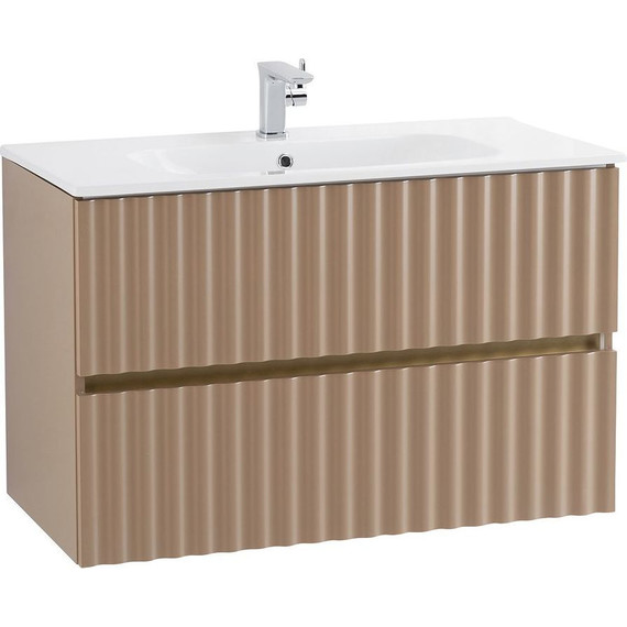 Тумба подвесная с раковиной Art&Max AM-ELEGANT-900-2C-SO-CM-LED 90 см, капучино матовый, Цвет фасада: бежевый фото 3