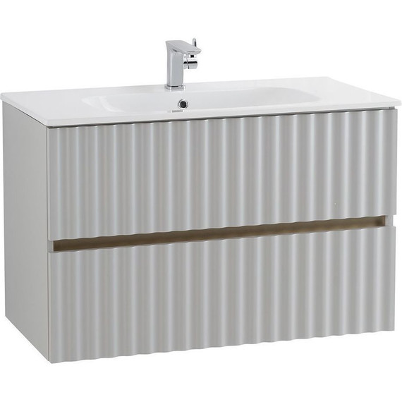 Тумба подвесная с раковиной Art&Max AM-ELEGANT-900-2C-SO-GCM-LED 90 см, светло-серый матовый, Цвет фасада: светло-серый матовый фото 3