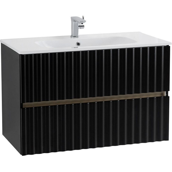 Тумба подвесная с раковиной Art&Max AM-ELEGANT-900-2C-SO-NM-LED 90 см, чёрный матовый, Цвет фасада: чёрный матовый фото 3