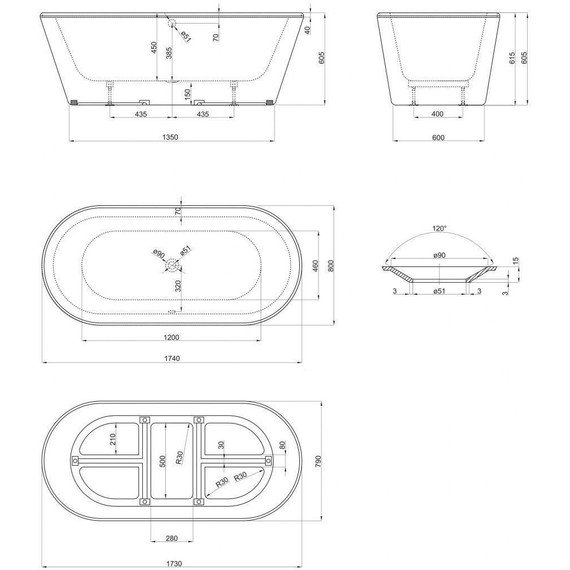 Ванна отдельностоящая Art&Max 170x80 см AM-FORLI-1700-800 фото 7