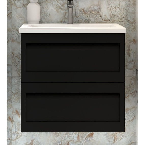 Тумба подвесная с раковиной Art&Max AM-Platino-600-2C-SO-NM-Cer 60 см, чёрный матовый фото 